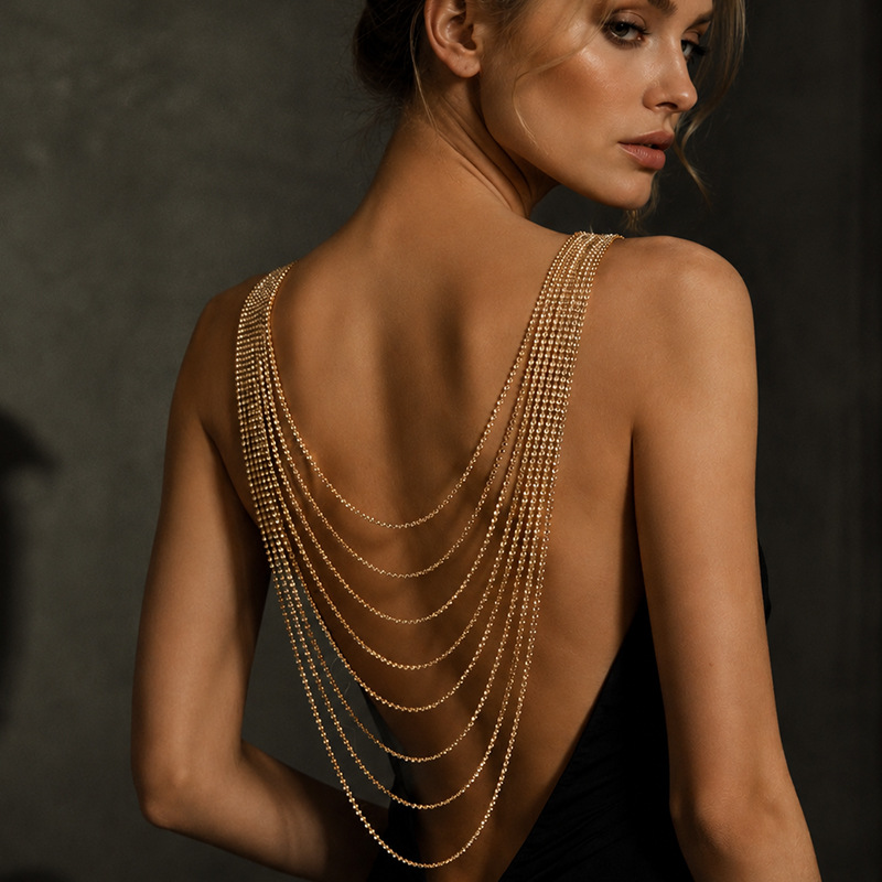 Body Jewelry For Backless Dress - Cadena de espalda con pedrería y