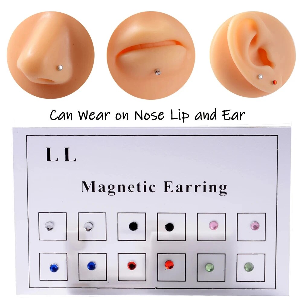 Body Jewelry Cartilage Earrings - 12 uds/tarjeta tramposo falso imán no